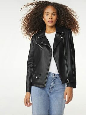 Scoop Kids Black Faux Leather Moto Biker Jacket Sz L (10-12)